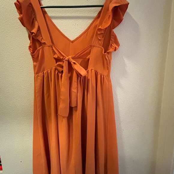 SHEIN Orange Midi Dress with Ruffle Sleeves - Picture 4 of 5